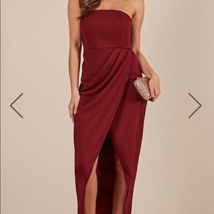 Woman’s formal strapless dress